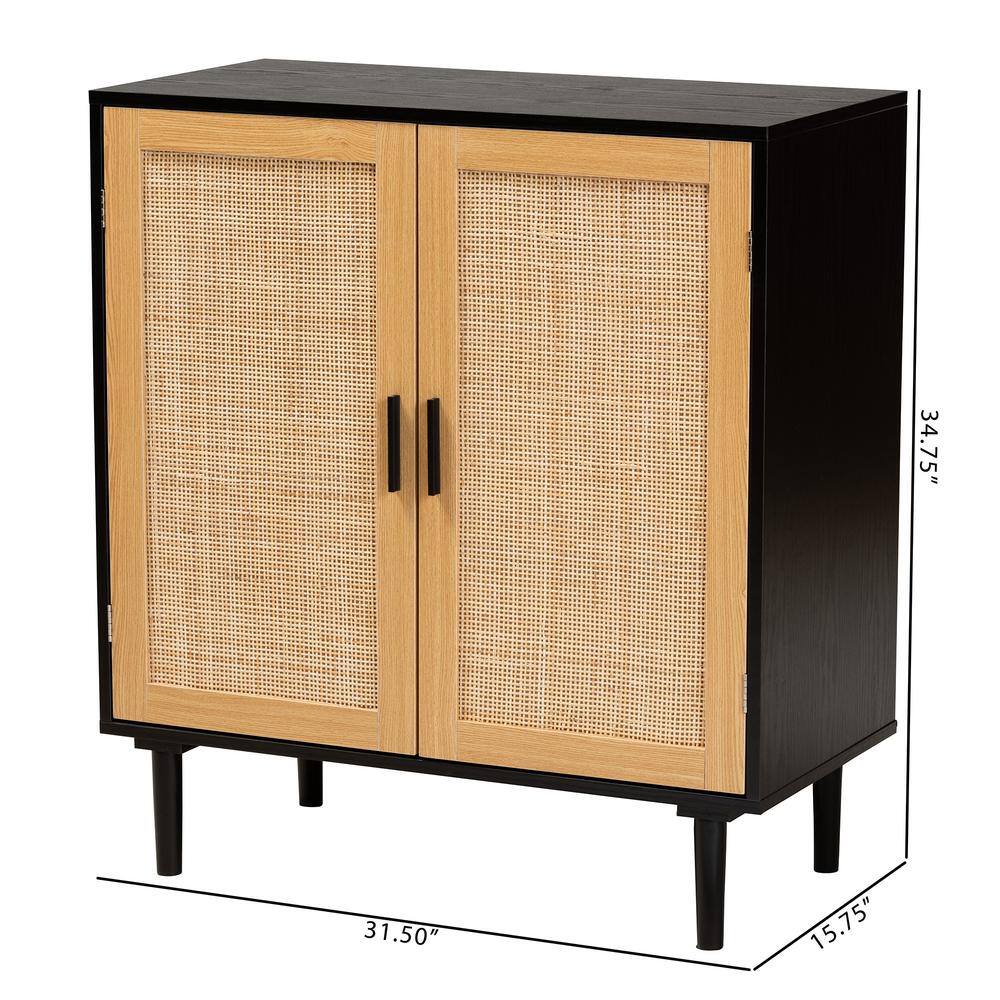 Espresso Brown Solid Wood & Rattan Freestanding Office Cabinet