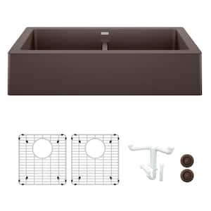 Vintera 33 in. Farmhouse/Apron-Front Double Bowl Cafe Granite Composite Kitchen Sink Kit with Accessories