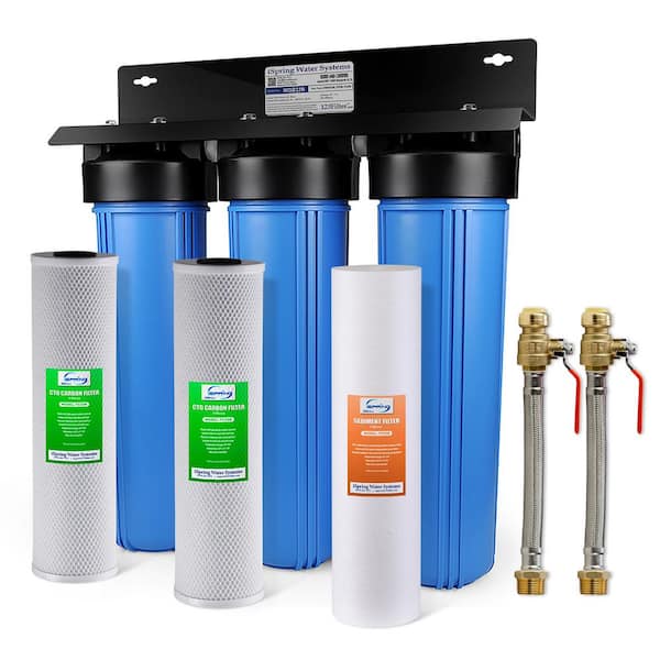 3-Stage Whole House Water Filtration System w/ 3/4 in. Push-Fit Stainless Steel Hose Connectors and Ball Valve