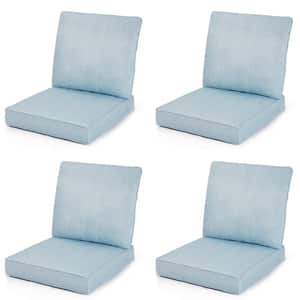 24 in. x 24 in. 4-Pieces Outdoor Dining Chair Cushion with Back in Light Blue