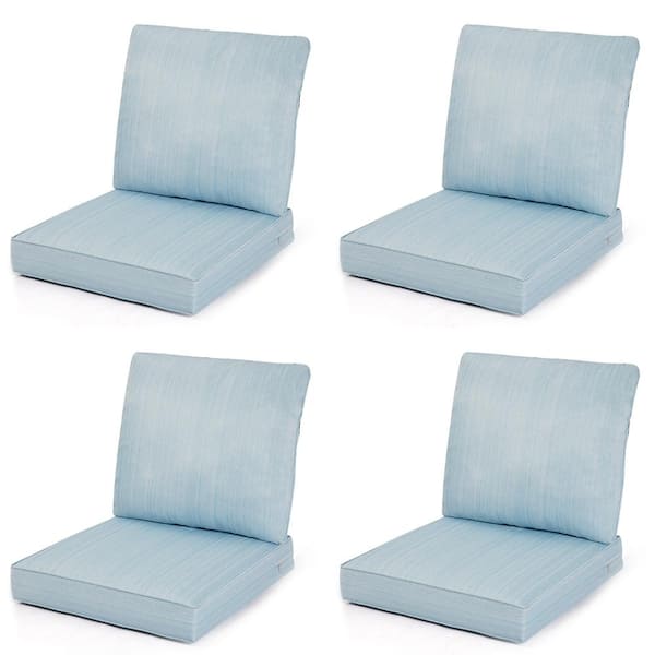 Zeus & Ruta 24 in. x 24 in. 4-Pieces Outdoor Dining Chair Cushion with Back in Light Blue