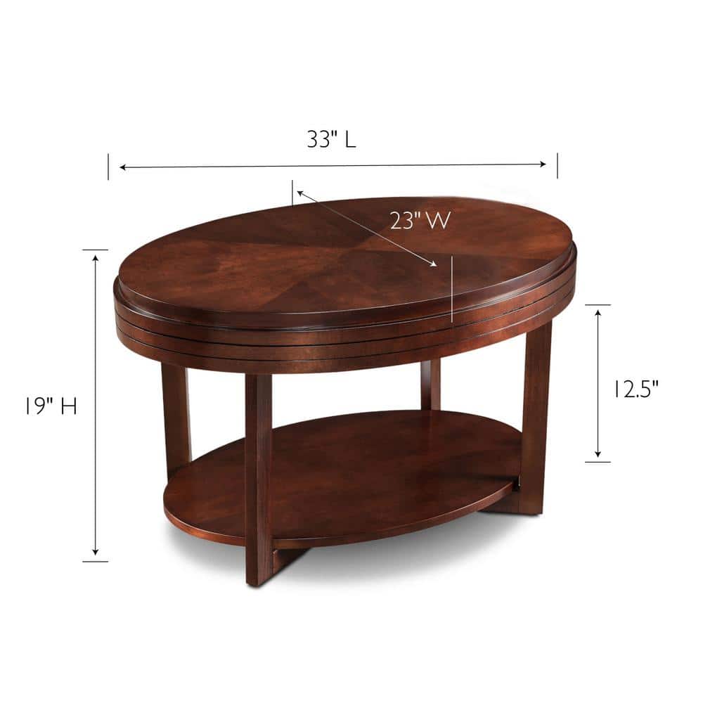 Oval Chocolate Wood Coffee Table with Storage Shelf