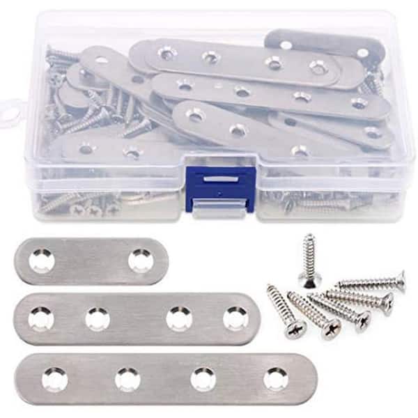 2x3x4 Stainless Steel Flat Straight Brace Brackets Mending Plates Repair Set with Screws 115-Pack