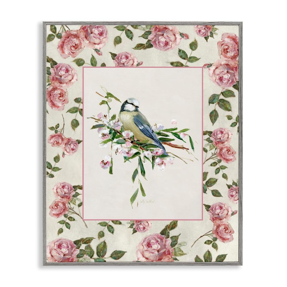 Dainty Roses & Perched Bird Gray Framed Giclee Art, design by Sally Swatland price history on PriceWatchPro