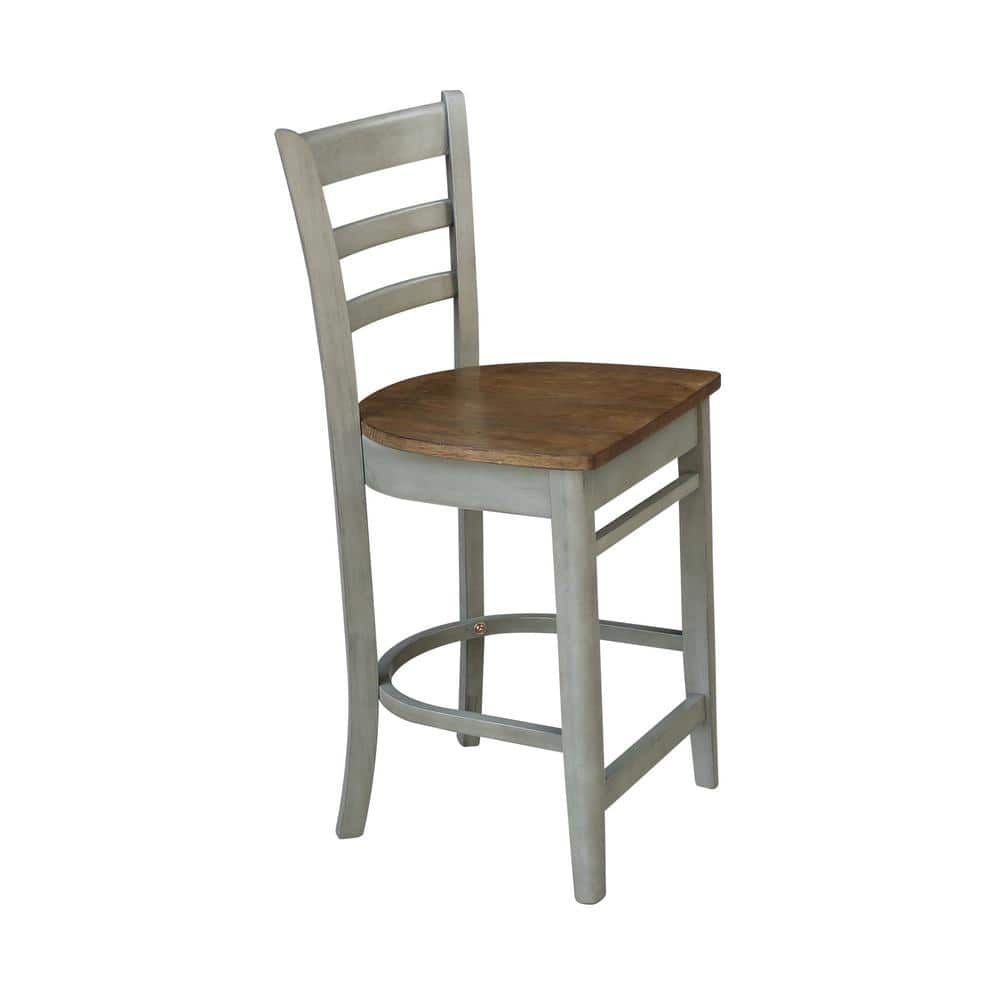 Emily Ladder Back Parawood Counter Stool - White & Heather Gray