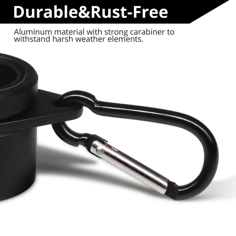 Black Aluminum 1.26 Inch Flagpole Mounting Rings Set with Carabiners