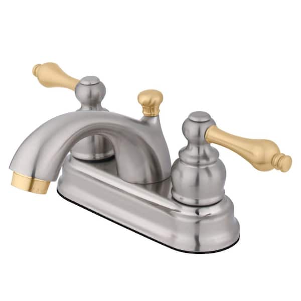 Kingston Brass Vintage 4 in. Centerset 2-Handle Bathroom Faucet in Brushed Nickel and Polished Brass