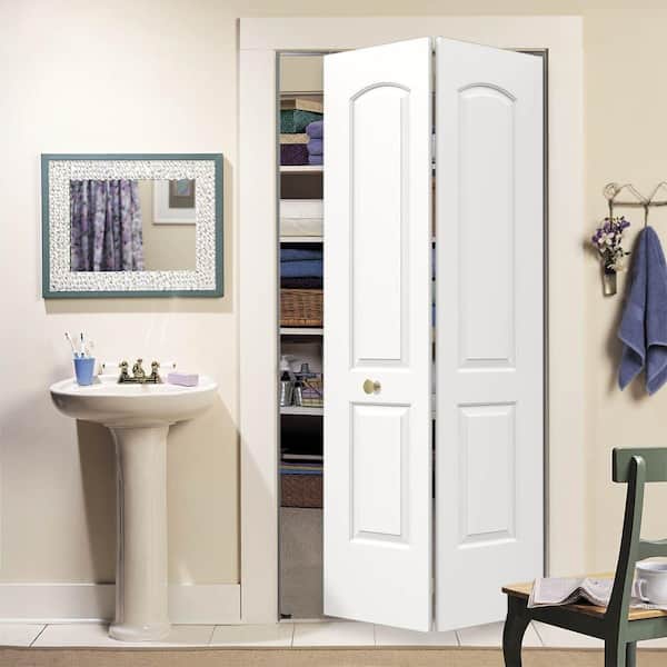 32 in. x 80 in. Caiman 2 Panel White Paint Hollow Core Molded Composite Closet Bi-Fold Door