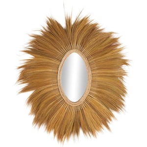 68 in. x 56 in. Handmade Oval Shaped Oval Framed Brown Wall Mirror
