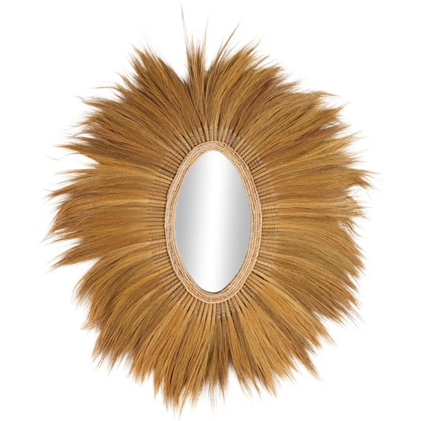 Litton Lane 68 in. x 56 in. Handmade Oval Shaped Oval Framed Brown Wall Mirror