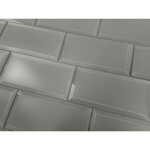 Frosted Elegance Matte Gray Beveled Subway 3 in. x 6 in. Glass Decorative Wall Tile (1 sq. ft.)