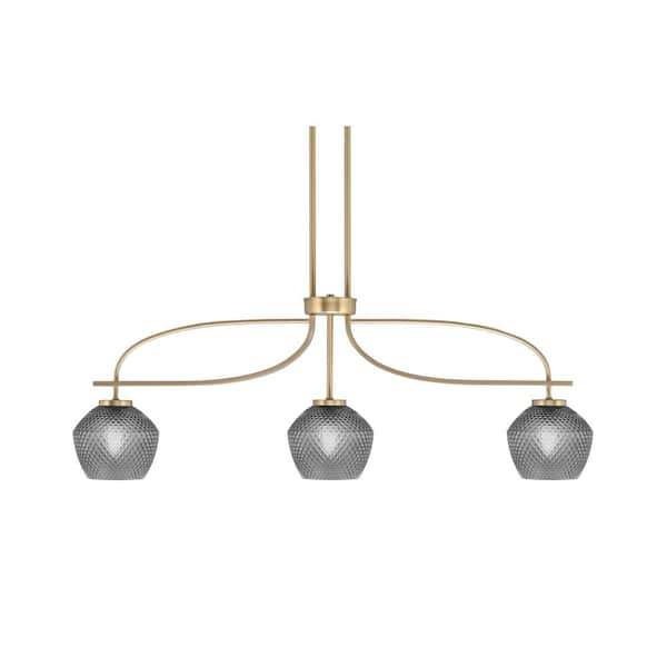 Unbranded Olympia 12.75 3-Light Chandelier New Age Brass Smoke Textured Glass Shade