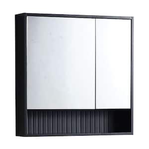 Venezian 28 in. W x 29.5 in. H Small Rectangular Black Matte Wooden Surface Mount Medicine Cabinet with Mirror