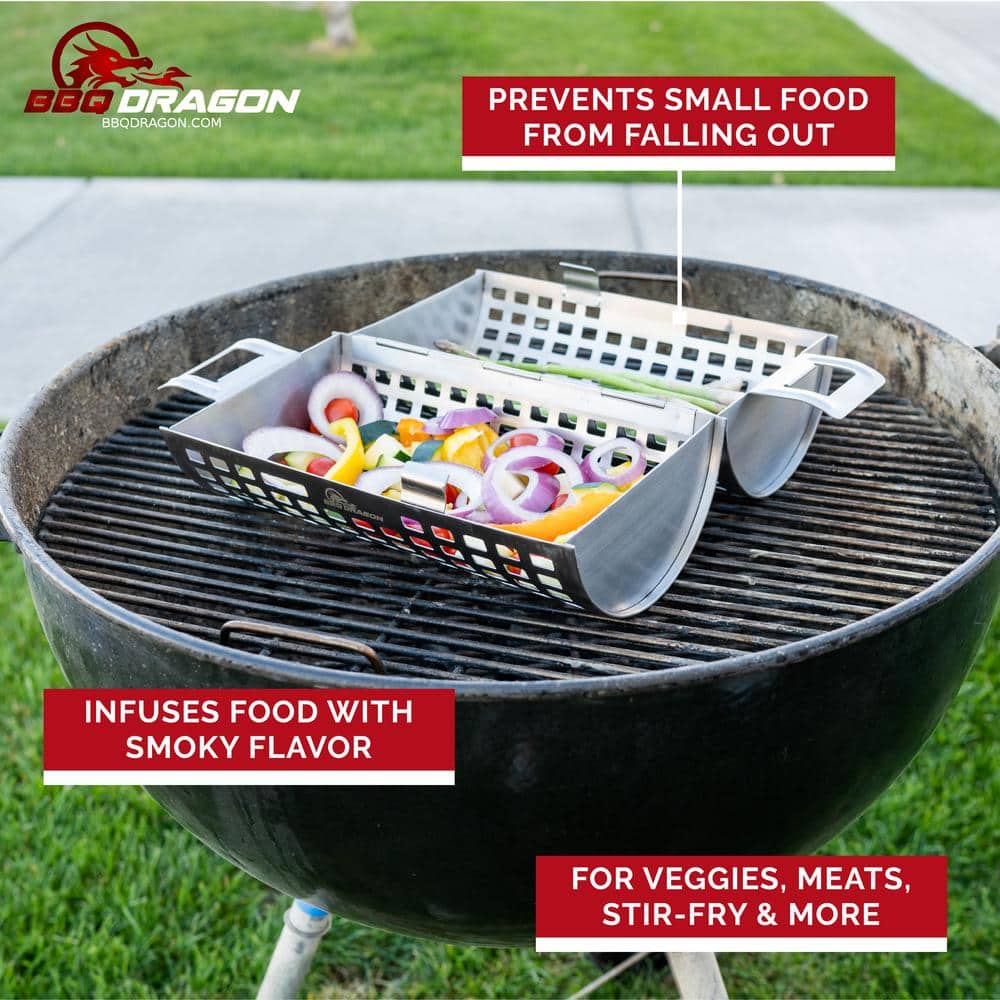 Large Stainless Steel Rolling Grill Basket with Snap-Close Lid