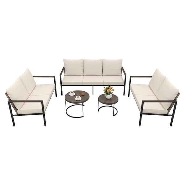 INMITOM 4-Piece Wicker Outdoor Patio Conversation Set with Beige Cushions and Coffee Table