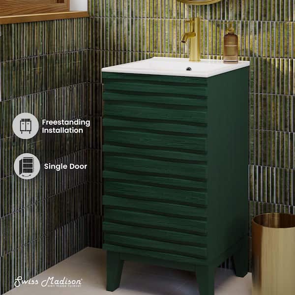 Cascade 18 in Freestanding Green Oak Bath Vanity with White Ceramic Sink Top