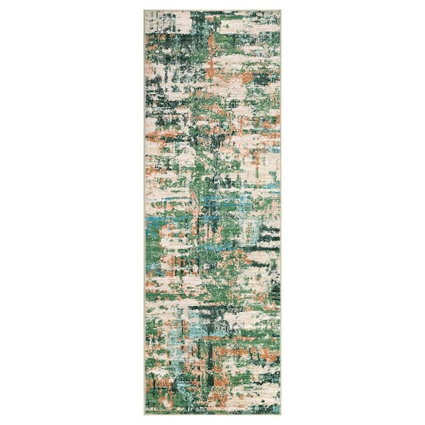 Garvee Modern Abstract Low Pile Soft Thin Carpet Washable for Bedroom Living Room Laundry Office Green, 2 ft. x 6 ft. Area Rug