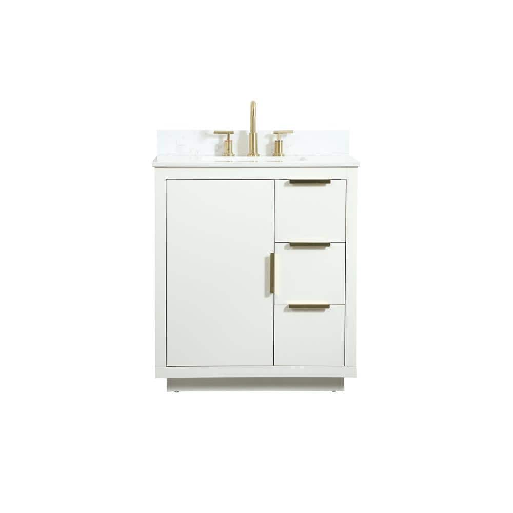 30 in. W Single Bath Vanity in White with Engineered Stone Vanity Top in Ca