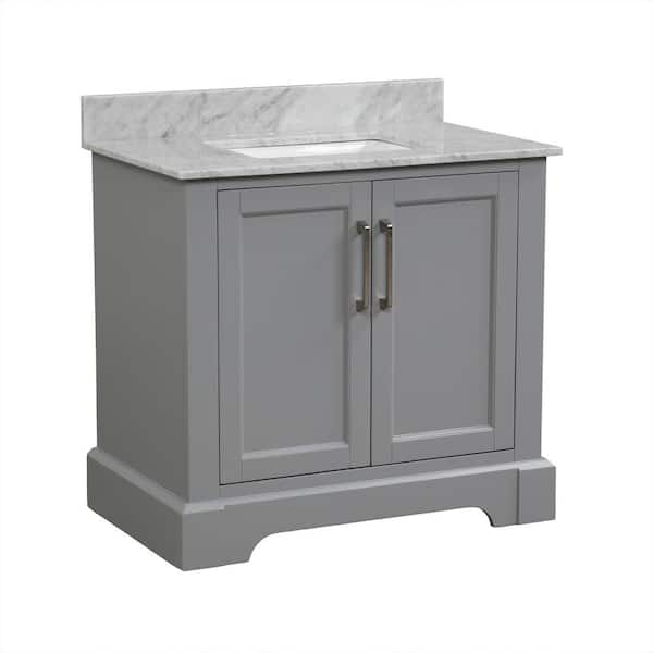 Maincraft 35 in. W x 22 in D. x 33 in. H Bath Vanity in Gray with White Marble Top