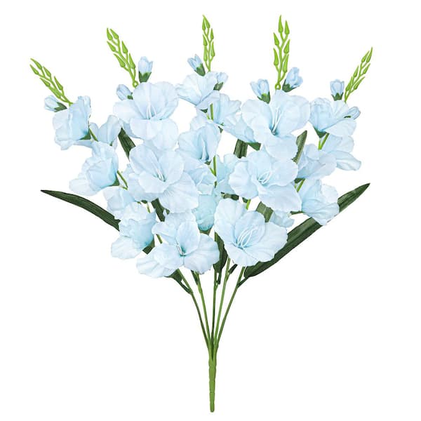 LIVING LUXURY 24 in. Baby Blue Artificial Gladiolus Flower Stem Bush Bouquet (Set of 2)
