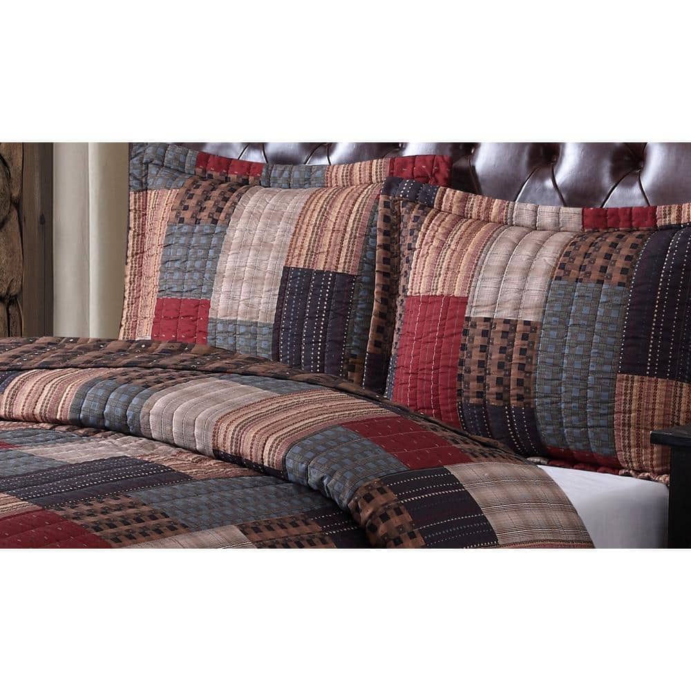 Rustic Red and Tan Microfiber Full Quilt Set