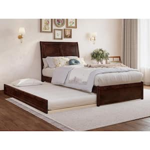 Andorra Walnut Brown Solid Wood Frame Twin XL Platform Bed with Panel Footboard and Twin XL Trundle