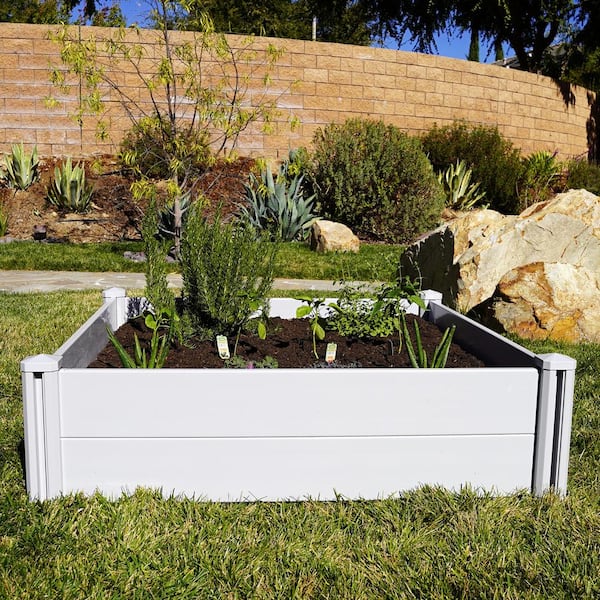 BLUU Planter Raised Garden Beds Plastic Vinyl Garden Box for Growing Vegetables Flowers Herbs Large White DIY Outdoor Patio Backyard Kits 4 x 4 FT Square 
