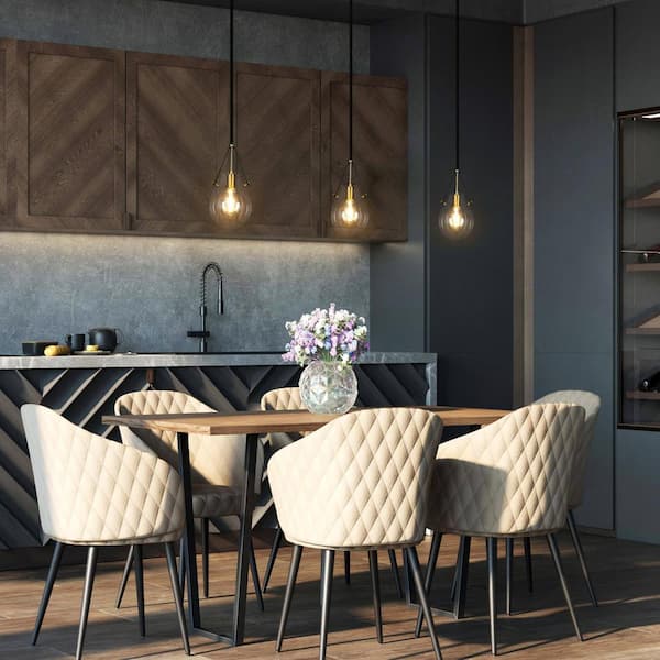 Modern Industrial Island Pendant Light, 1-Light Black Farmhouse Hanging Pendant light with Clear Gourd Glass Shade
