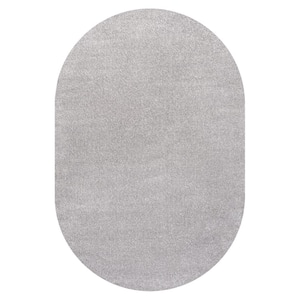 Haze Solid Low-Pile Light Gray 5 ft. x 8 ft. Oval Area Rug
