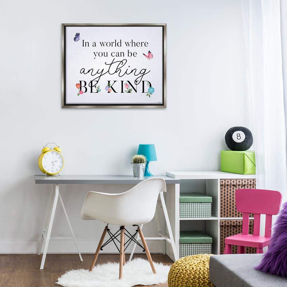 Floral and Butterflies Be Kind by Gigi Louise Gray Floater Frame Typography Graphic Art Print 25 in. x 31 in. price history on PriceWatchPro