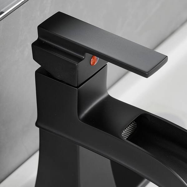 Waterfall Single Handle Stainless Steel Bathroom Faucet with Deckplate in Matte Black