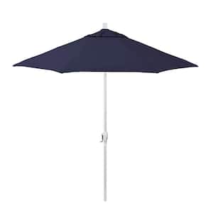9 ft. Matted White Aluminum Market Patio Umbrella with Crank Lift and Push-Button Tilt in Captains Navy Pacifica Premium