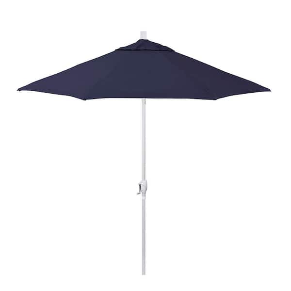 California Umbrella 9 ft. Matted White Aluminum Market Patio Umbrella with Crank Lift and Push-Button Tilt in Captains Navy Pacifica Premium