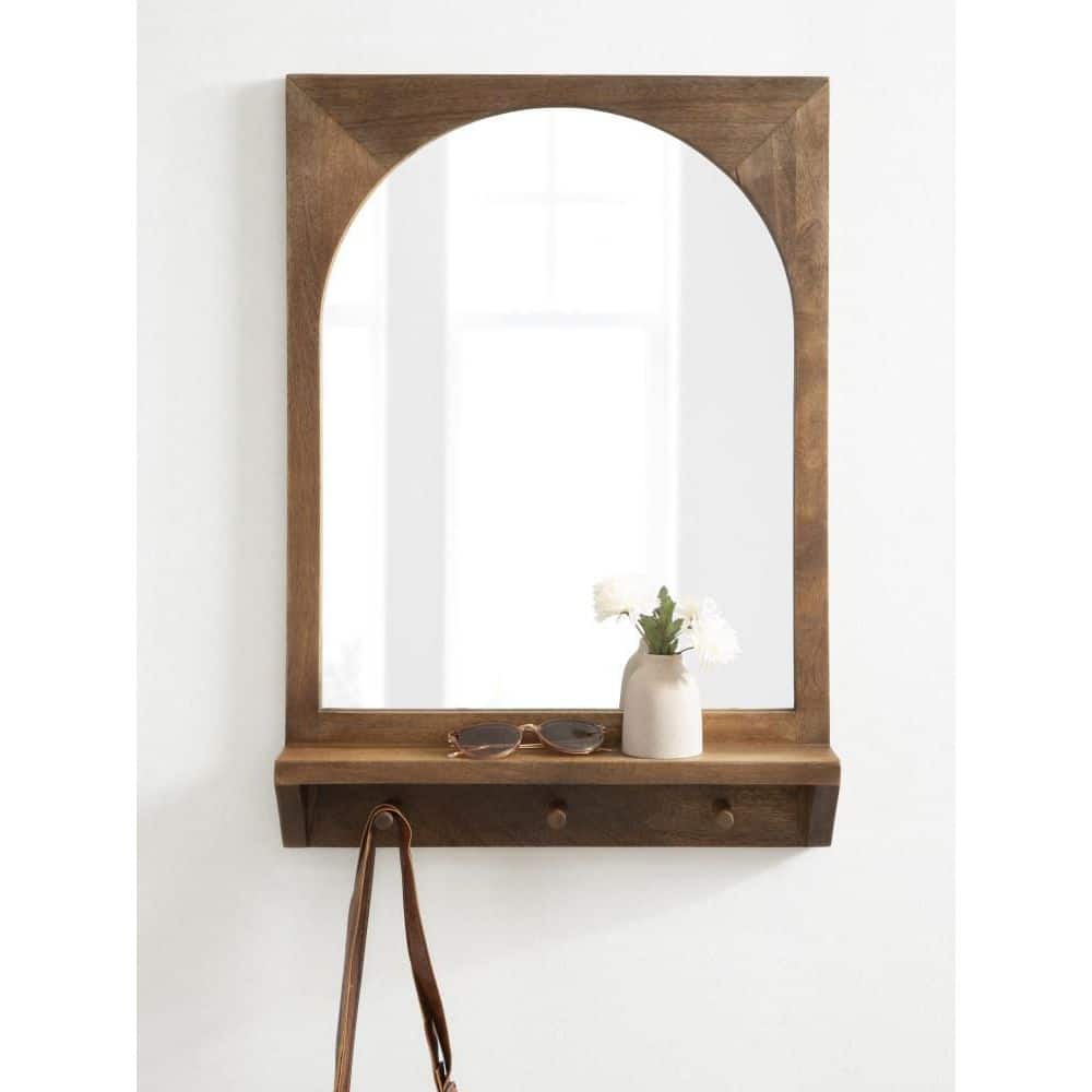 Andover Arched Mango Wood Mirror with Display Shelf and Hooks
