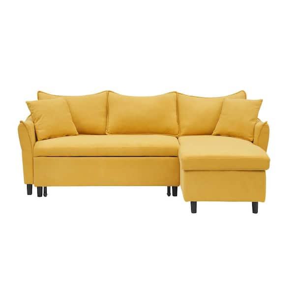 Z-joyee 79.9 in. Yellow Comfort Fabric Full Size Adjustable L-Shaped Sofa Bed