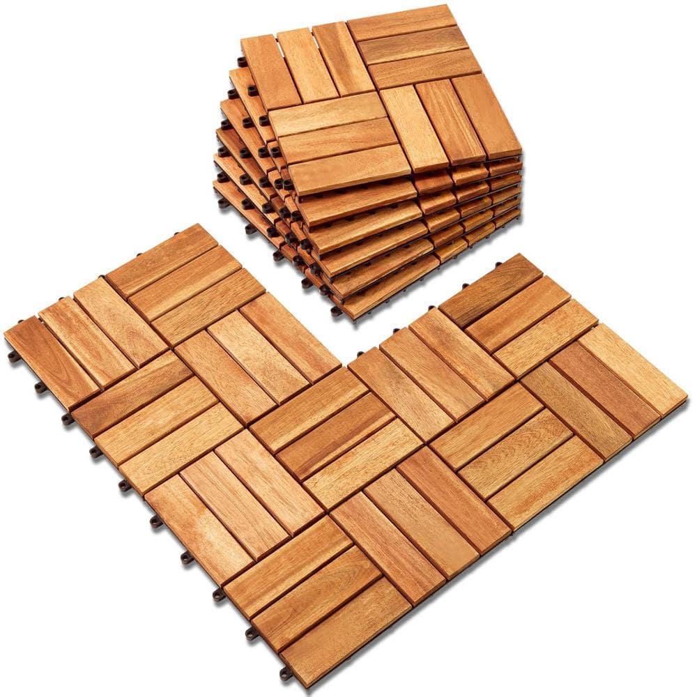 1 ft. x 1 ft. Acacia Wood Interlocking Deck Tiles Waterproof All Weather for Patio in Light Brown-(10-Pack) price history on PriceWatchPro
