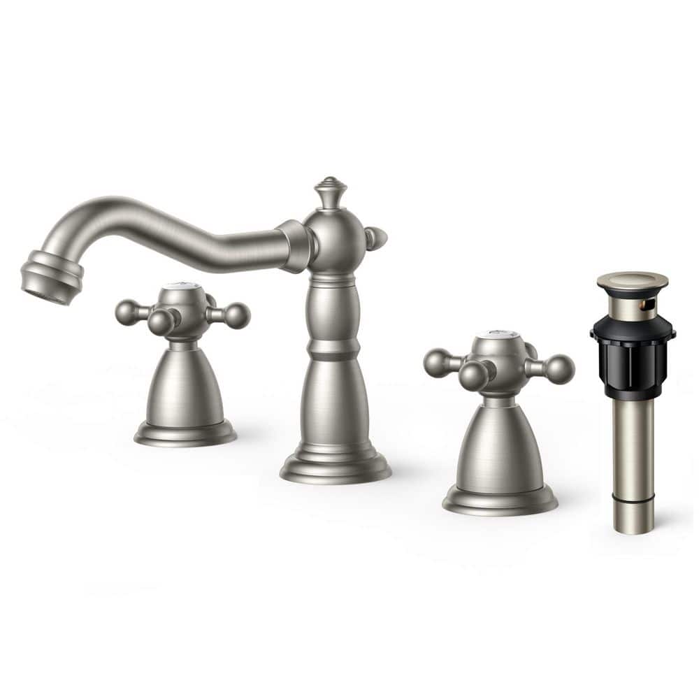 8 in. Widespread Double Handle Bathroom Faucet with Drain Kit Included-Anti