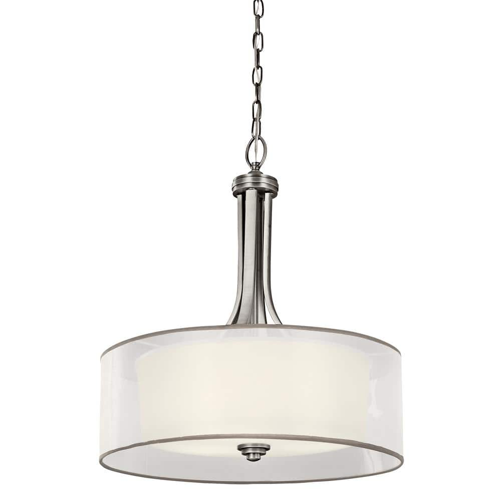 KICHLER Lacey 4-Light Antique Pewter Transitional Shaded Kitchen Pendant  Hanging Light with Organza Shade 42385AP - The Home Depot