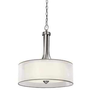 Lacey 4-Light Antique Pewter Transitional Shaded Kitchen Pendant Hanging Light with Organza Shade