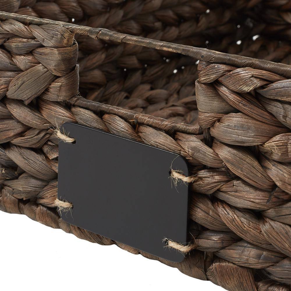 Espresso Water Hyacinth Woven Storage Baskets with Chalkboard Labels, Set of 4