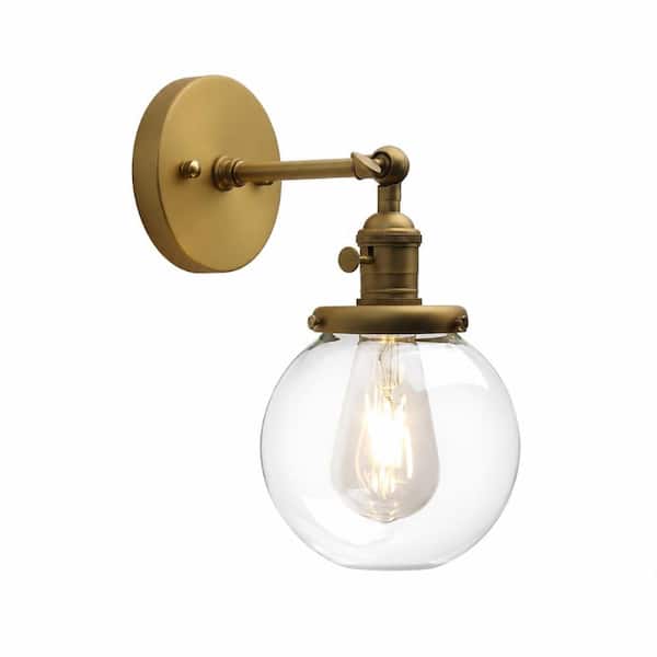 Single Industrial Wall Sconce with 5.9 In. Globe Glass Lampshade, Antique
