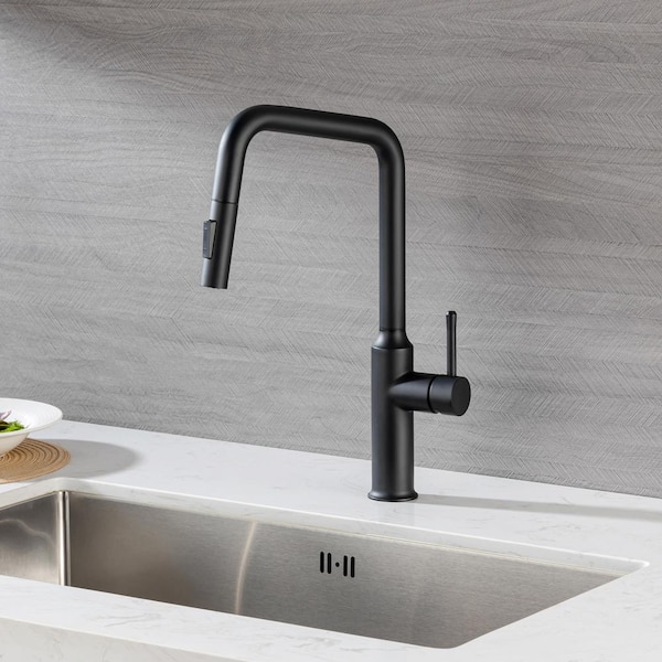 Single Handle Pull-Down Sprayer Kitchen Faucet in Matte Black