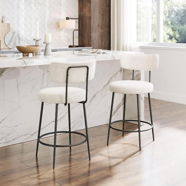 Blanca 24.8 in. Open Back Plywood Frame Counter Stool with 100% Polyester Seat - (Set of 2)