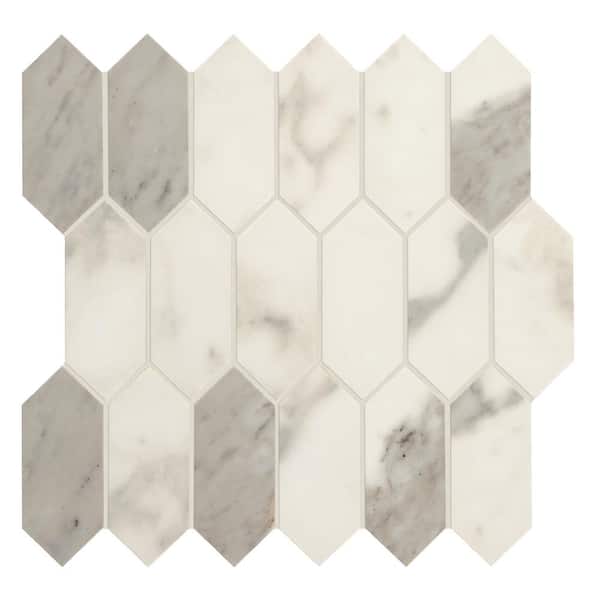 Marble View Calacatta Matte 12 in. x 12 in. x 9.5mm Color Body Porcelain Mosaic Tile