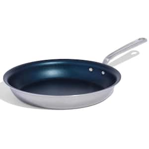 12 in. 5 Ply Stainless Steel Clad Base Professional Grade Nonstick Coating Induction Compatible Frying Pan in Blue