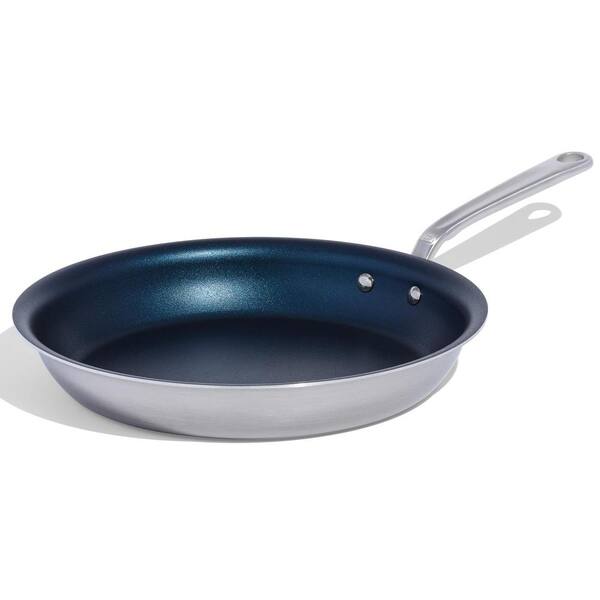 Adrinfly 12 in. 5 Ply Stainless Steel Clad Base Professional Grade Nonstick Coating Induction Compatible Frying Pan in Blue