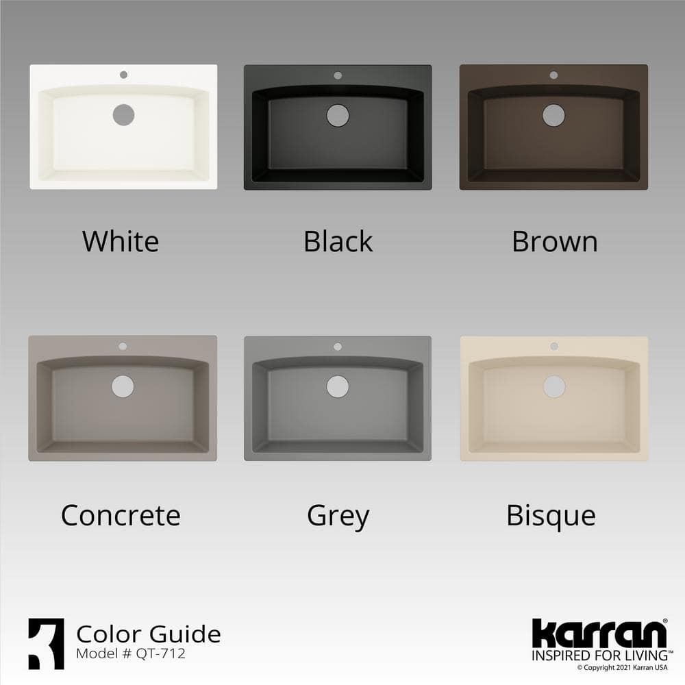 Concrete Quartz Composite Single Bowl Kitchen Sink, 33'' x 22''