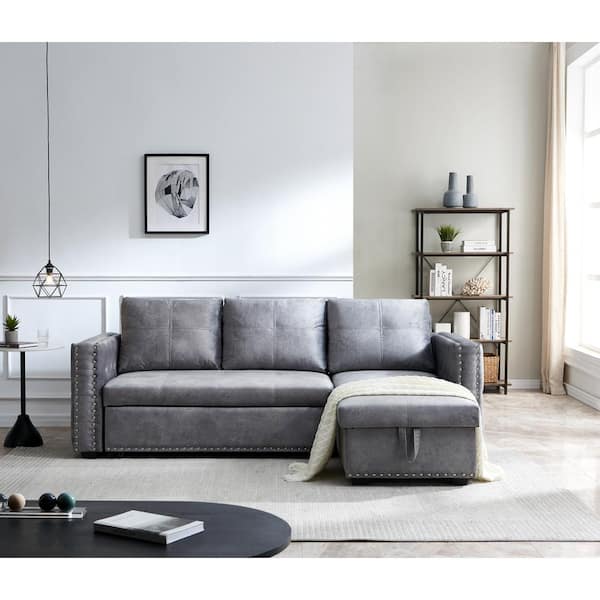 Reginald Double Chaise Grey Velvet Tufted Sectional – Furniture Depot
