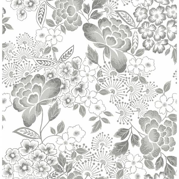 A-Street Prints Irina Grey Floral Blooms Wallpaper Sample