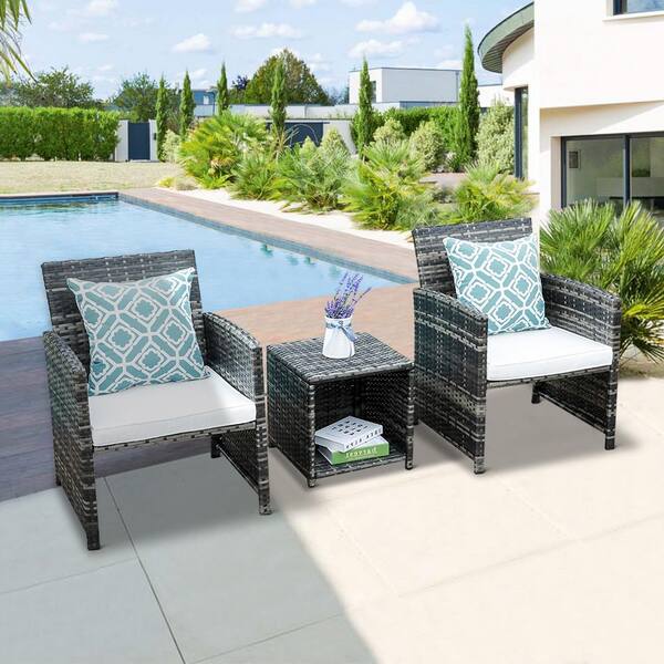 Freestyle Oc Orange Casual 3 Piece Wicker Outdoor Bistro Set With White Cushion And 2 Pillows Wk 21y 01 Wicker Outdoor Bistro Set, Belleze Bistro Outdoor 3 Piece Patio Set